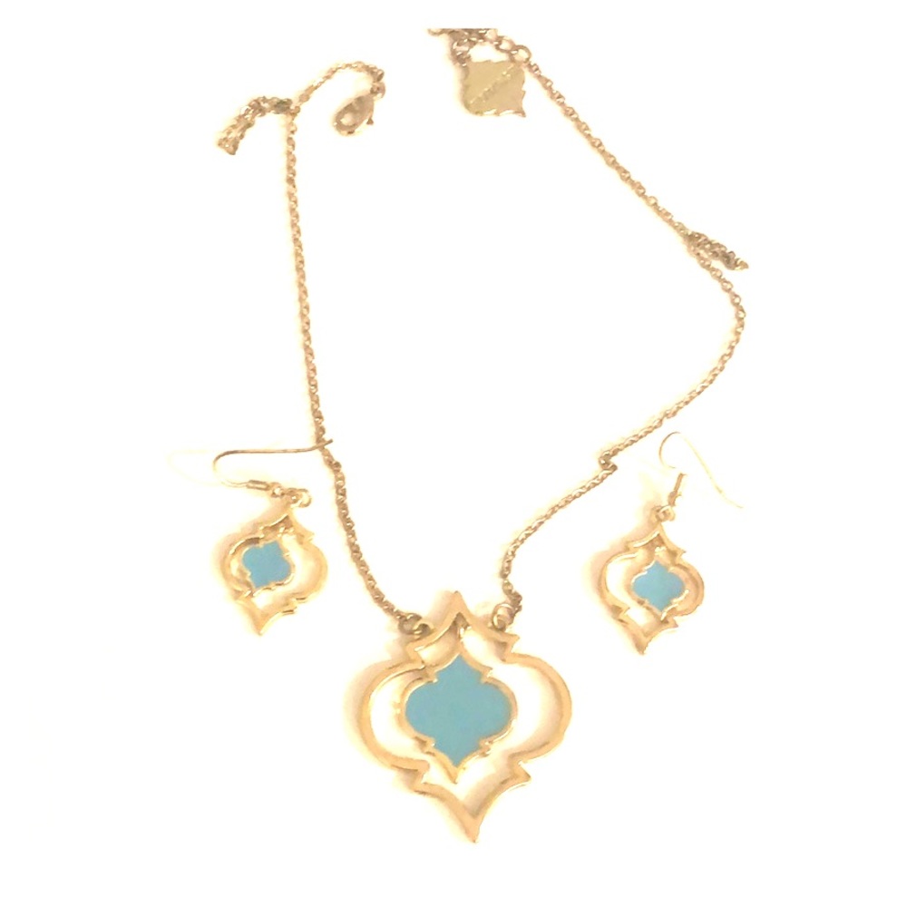 Turquoise and Gold Necklace and Earrings Set